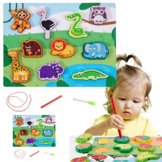 UKŁADANKA DREWNIANA MAGNESY SZNUREK DO PRZEPLATANIA ZWIERZĄTKA