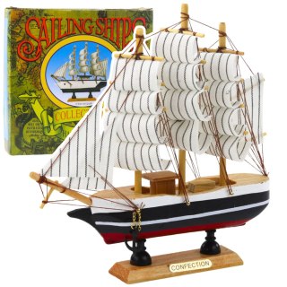MODEL KOLEKCJONERSKI DEKORACYJNY STATEK ŻAGLOWIEC CZARNO-BIAŁY 21x21CM