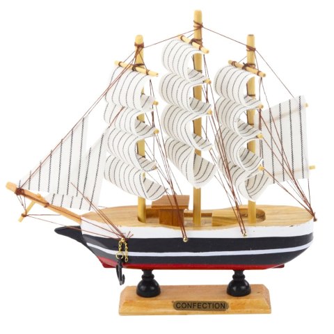 MODEL KOLEKCJONERSKI DEKORACYJNY STATEK ŻAGLOWIEC CZARNO-BIAŁY 21x21CM