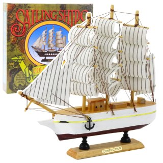 MODEL KOLEKCJONERSKI DEKORACYJNY STATEK ŻAGLOWIEC TRÓJMASZTOWY BIAŁY 24x23CM
