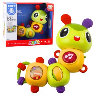 INTERAKTYWNA GĄSIENICA SENSORYCZNA MUZYCZNA GRZECHOTKA GRYZAK OBROTOWA 360°