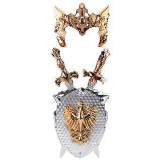 ZESTAW RYCERSKI TARCZA DWA MIECZE MASKA SREBRNY ZŁOTY ORZEŁ