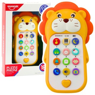 INTERAKTYWNY TELEFON EDUKACYJNY DLA MALUCHA DŹWIĘKI MELODIE LEW ŻÓŁTY