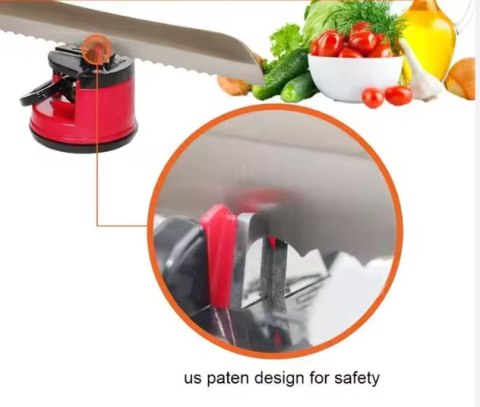 OSTRZAŁKA DO NOŻY I NOŻYCZEK Z PRZYSSAWKĄ DŹWIGNIĄ BLOKUJĄCĄ CZERWONA