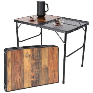 STOLIK TURYSTYCZNY SKŁADANY KEMPINGOWY 90X60X36-68CM SIATKA STALOWA DREWNO N/A