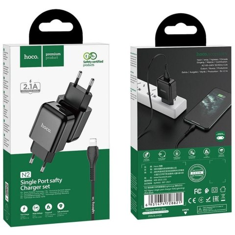 Ładowarka sieciowa do telefonu Hoco USB A 2A 10W + kabel USB A do Lightning N2 czarna
