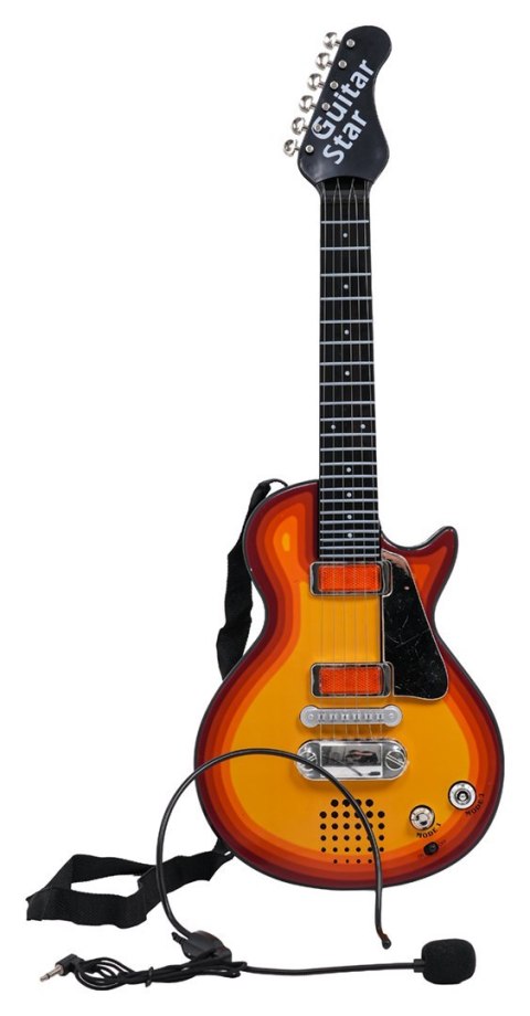 Elektryczna Gitara dla dzieci 3+ czerwone drewno + Słuchawki z mikrofonem + Dźwięki Światła