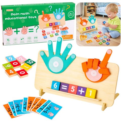 Drewniana Układanka Matematyczna Nauka Liczenia na Palcach Działania Karty