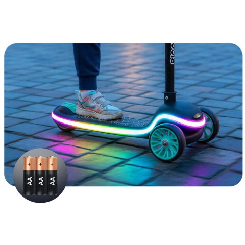 Hulajnoga trójkołowa dla dzieci balansowa LED Ricokids Leddi - czarno-turkusowa