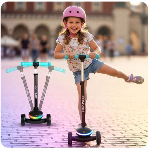 Hulajnoga trójkołowa dla dzieci balansowa LED Ricokids Leddi - czarno-turkusowa