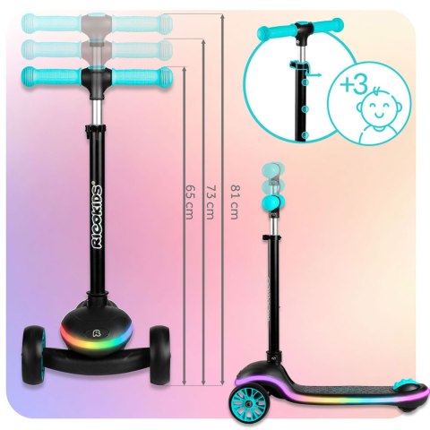 Hulajnoga trójkołowa dla dzieci balansowa LED Ricokids Leddi - czarno-turkusowa