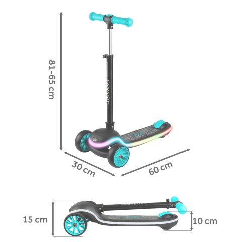 Hulajnoga trójkołowa dla dzieci balansowa LED Ricokids Leddi - czarno-turkusowa