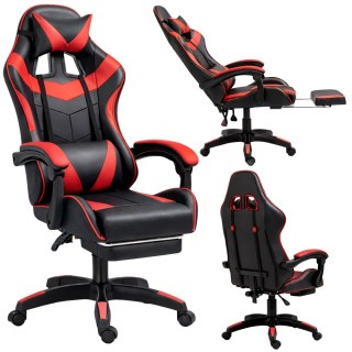 Fotel Gamingowy LEAN Obrotowy Biurowy Z Podnóżkiem Poduszki Czarno-Czerwony