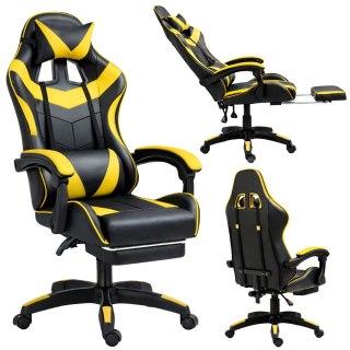 Fotel Gamingowy LEAN Obrotowy Biurowy Z Podnóżkiem Poduszki Czarno-Żółty