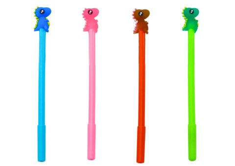 DŁUGOPIS Z DINOZAUREM ZATYCZKA CZARNY WKŁAD MIx RÓŻOWY NIEBIESKI 0.5MM