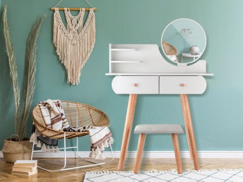 BIAŁA TOALETKA Z LUSTREM TABORET SZUFLADY STYL SKANDYNAWSKI ZA4820