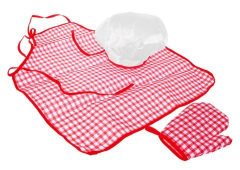 CZERWONY ZESTAW MAŁEGO KUCHARZA DLA DZIECI 3+ STRÓJ SZEFA KUCHNI + GARNKI + AKCESORIA 14 EL.