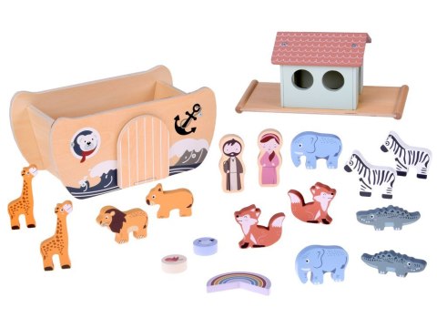 DREWNIANA ARKA NOEGO + FIGURKI ZWIERZĄT EDUKACYJNA ZABAWKA SORTER ZA5931