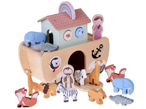 DREWNIANA ARKA NOEGO + FIGURKI ZWIERZĄT EDUKACYJNA ZABAWKA SORTER ZA5931