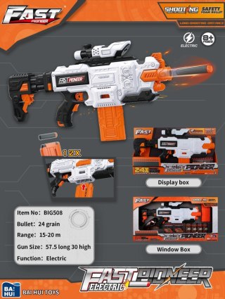 DUŻY KARABIN FAST PIONEER DLA DZIECI 8+ CELOWNIK + MAGAZYNEK + 24 PIANKOWYCH POCISKI