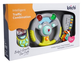 INTERAKTYWNY ZESTAW KIEROWCY DLA DZIECI 3+ KIEROWNICA + PILOT Z KLUCZAMI + TELEFON + DŹWIĘKI ŚWIATŁA