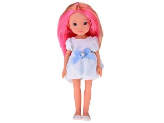LOVELY GIRL UROCZA LALKA W BIAŁEJ SUKIENCE Z NIEBIESKĄ KOKARDKĄ 33CM ZA5850