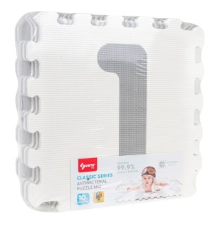 MATA BIAŁO-SZARA Z 9 PUZZLI DLA DZIECI 10M+ WYJMOWANE CYFRY LITERY + PIANKA EVA + POWŁOKA ANTYBAKTERYJNA AG+