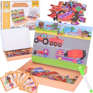 TABLICA MAGNETYCZNA 2W1 Z PUZZLE MAGNETYCZNE POJAZDY BUDOWLANE ZA5352