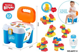 ZESTAW MIĘKKICH KLOCKÓW + KRZESEŁKO SCHOWEK NIEBIESKIE